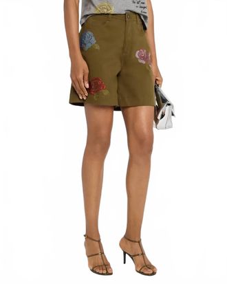 Cinq &agrave; Sept Heatset Roses Betsy Shorts In Dark Olive Multi