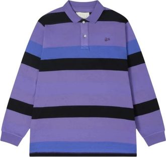 ERL Gestreepte Rugby Trui met Lange Mouwen - Heren - Polos - Paars - XL - Katoen - Tops