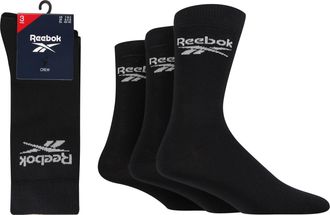 Reebok Unisex Core Crew Socks - Mens and Ladies, Regular Calf Length Socks, Soft Cotton with Seamless Toes 3 Pair Multipack Size Range of UK 2.5-12.5 Black 8