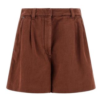 Brunello Cucinelli Baggy Shorts with Monili - female - Brunello Cucinelli - Denim Shorts - Brown - S - Shorts