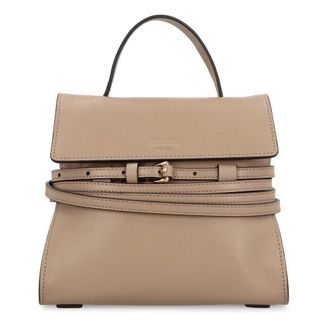 Moschino Small Leather Handbag with Flap Closure - female - Moschino - Handbags - Beige - ONE SIZE - Bags
