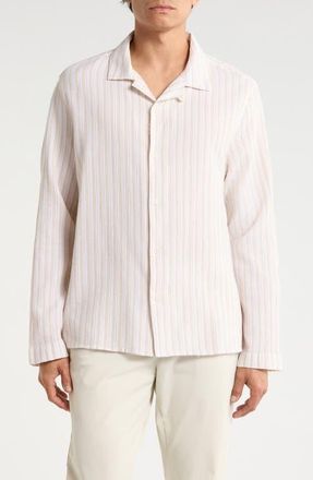 Wax London Corey Twisted Stripe Long Sleeve Cotton Camp Shirt in Natural at Nordstrom, Size Xx-Large