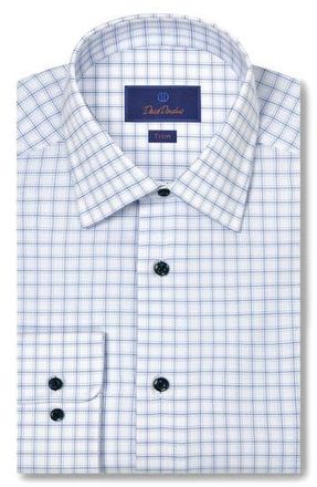 David Donahue Trim Fit Royal Oxford Check Dress Shirt in White/Blue at Nordstrom Rack, Size 16 - 32/33