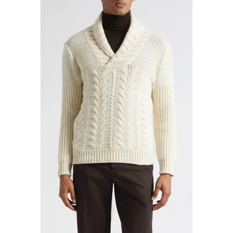 Isaia Mixed Stitch Shawl Collar Cashmere Sweater in Off White 020 at Nordstrom, Size Medium