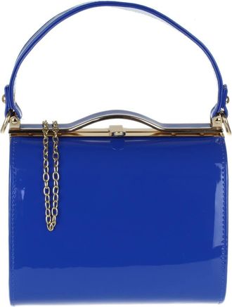Girly HandBags Womens Patent Faux Leather Clutch Bag Handle Closure Evening Handbag Medium Royal Blue