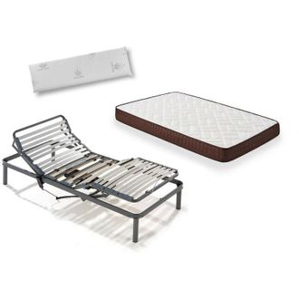 HOGAR 24 Cama Completa - Colch&oacute;n Viscobrown Doble Capa Viscosoft, Altura 15 Cm + Somier Articulado Con Patas De 32cm + Almohada Viscoel&aacute;stica, 90x190 Cm
