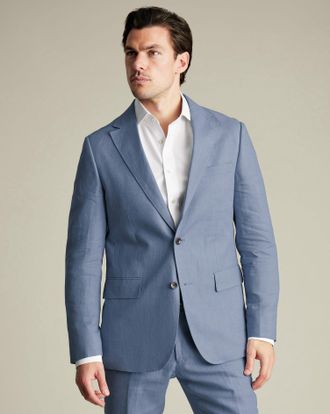 CHARLES TYRWHITT Pure Linen Jacket - Airforce Blue Size 38S by Charles Tyrwhitt