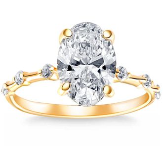 Pompeii3 Certified 2 3/4Ct TW Oval Diamond Engagement Ring Lab Grown 14k Gold