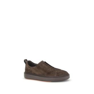 Santoni Mens Brown Calf Leather Bos Taurus Low Top Sneakers