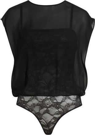 Alaia Georgette Overlay Lace Bodysuit in Noir Alaia at Nordstrom, Size 10 Us
