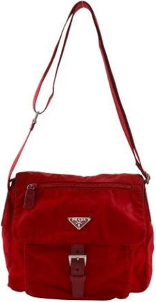Prada Pre-owned Cross Body Bags, female, Red, Size: ONE SIZE Pre-owned Nylon Cross Body Bag