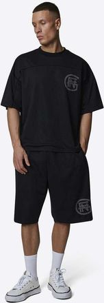 Good For Nothing Pantaloncini neri in jersey a rete a doppio strato con monogramma-Nero