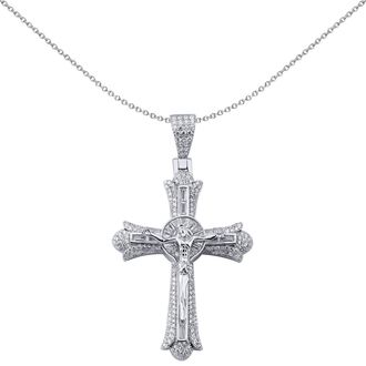 Jewelco London Sterling Silver CZ Budded Patonce Crucifix Sunrays Cross Pendant - APX039
