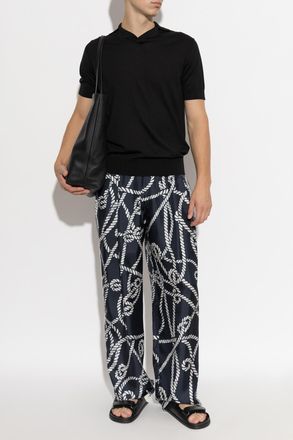 Dolce & Gabbana Silk Trousers With Marina Print, Mens, Black