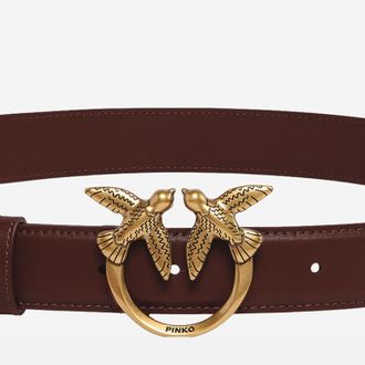 Pinko Womens Leather Belt With Love Birds Buckle Brown Calfskin