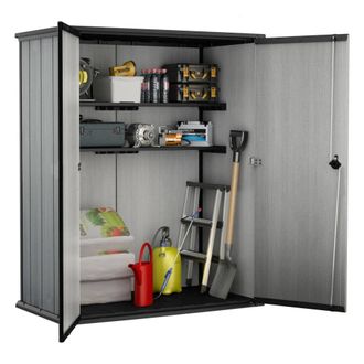 Dmora Armario Exterior Verrayes, Mueble Para Exteriores, Mueble De Jard&iacute;n Multiusos, Contenedor Para Balc&oacute;n O Garaje, 140x74 H170 Cm, Gris - Dmora