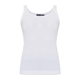Dolce & Gabbana Ribbed Top With Embroidered Logo - Dames - Tops zonder mouwen - Wit - S - Katoen - Tops