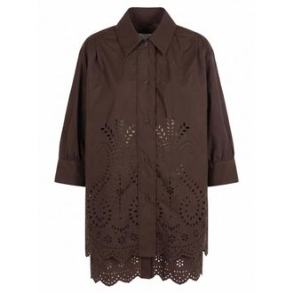 Meimeij Shirts, female, Brown, Size: 2XS Taffeta Laser-Cut Shirt