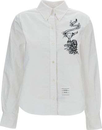 Thom Browne Hector Trophy Embroidered Shirt In Pencil Stitch