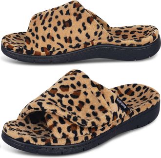 Garonne Womens Adjustable Wrap Open Toe Slippers with Arch Support Summer House Shoes for Women Indoor/Outdoor, Leopard print, 6.5 UK
