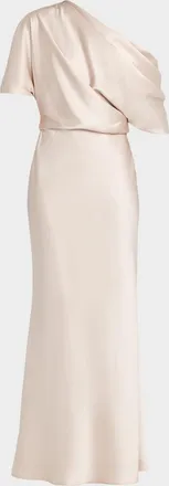 Amsale Draped Satin One-Shoulder Gown