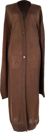 Jil Sander Long Button-Front Cardigan in Brown Wool
