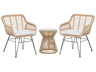 Beliani Conjunto de balc&oacute;n con cojines Rat&aacute;n sint&eacute;tico Marr&oacute;n claro