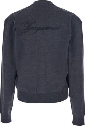 Jacquemus Mens Grey V-Neck Cardigan With Logo Cotton Tops Top