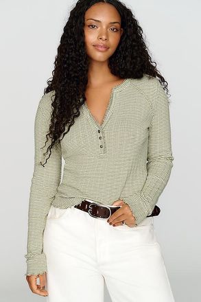 Pilcro Lace Trim Henley Top