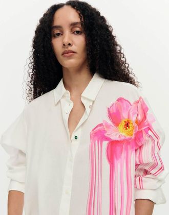 Desigual Camicia lucida bianca a fiori-Bianco