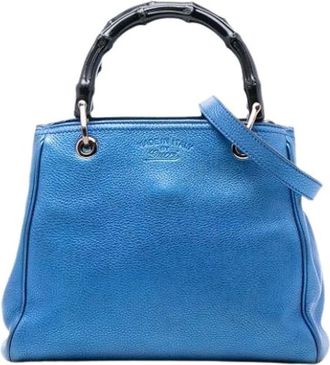 Gucci Pre-owned Handbags, female, Blue, Size: ONE SIZE Pre-owned Bamboo Shopper
