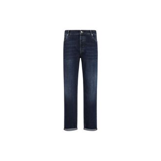 Brunello Cucinelli Rechte jeans - Heren - Jeans - Blauw - Maat: 2XL Katoen