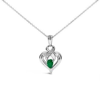 House of Brilliance Silver 6x4mm Pear Emerald and Diamond Accent Heart Pendant Necklace in White at Nordstrom