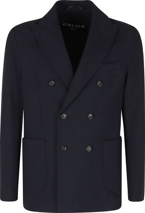 Circolo 1901 Blue Double-Breasted Visible Seams Cotton-Blend Blazer