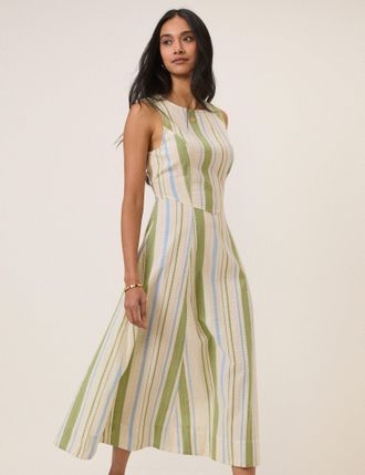 Nobody's Child Green & Blue Striped Cedar Midi Dress