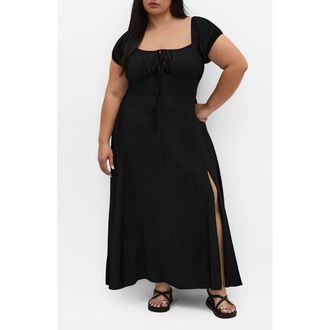 City Chic Abbigail Puff Sleeve Maxi Dress in Black at Nordstrom