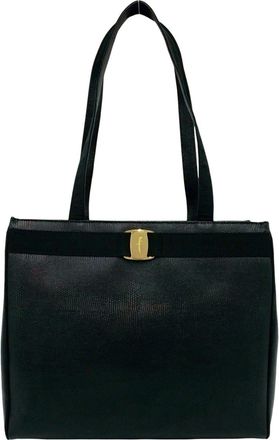 Ferragamo Black Leather Handbag Tote Bag (Pre-Owned)