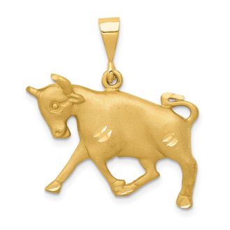 Diamond2Deal 14k Yellow Gold Satin Diamond-cut Taurus Zodiac Charm Pendant
