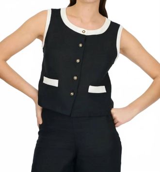 Weill Two Toned Linen Top In Black/white