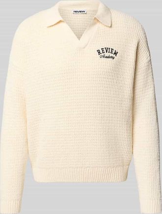 Review Strickpullover mit Label-Stitching in Ecru, Größe XXL