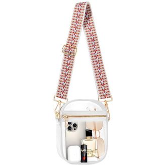 Generic Clear Crystal Crossbody Bag for Women, Transparent Stadium Approved Bag Purse Wallet with Front Pockets for Sports Concerts Festival (S Pink Stripe)