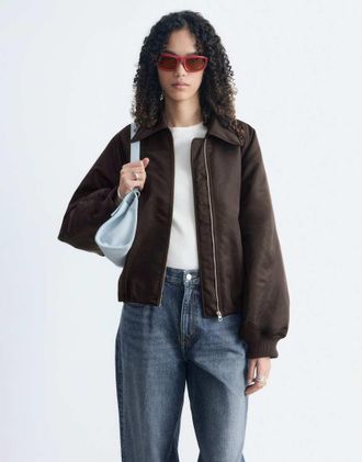 & Other Stories bomber relaxed fit con collo alto marrone scuro-Rosso