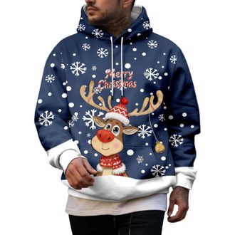Generic Mens Christmas Hoodie Sweatshirt Funny Christmas Jumpers Mens Christmas Print Hooded Long Sleeve Hoodie Top Santa Festive Sweatshirt Xmas Party Hooded