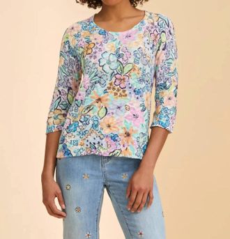 FDJ Ambush Floral Scoop Print Sweater In Blue