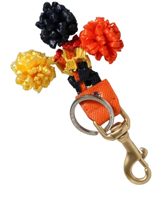 Dolce & Gabbana Raffia Leather Clasp Finder Chain Keyring Multicolor Accessory