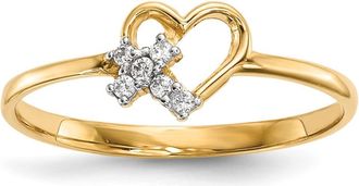 Diamond2Deal 14k Yellow Gold Heart Cubic Zirconia Cross Ring