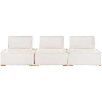 Beliani 3 Seater Modular Sofa Off-White Fabric Upholstery Solid Wood Legs Quilted Seat Living Room Modern Style TIBRO