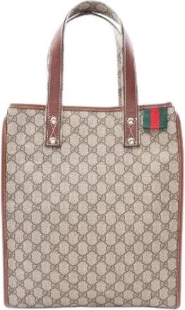Gucci Pre-owned GG Plus PVC Coated Canvas Leather Tote Bag - Dames - Vintage Shopper - Beige - ONE Size - Leer - Vintage