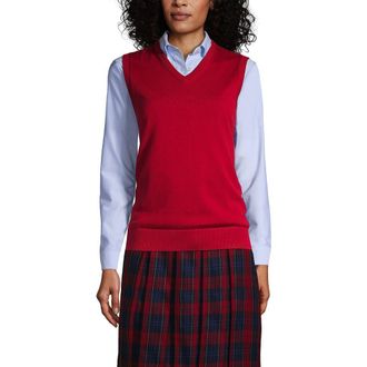 Lands End School Uniform Cotton Modal Fine Gauge Sweater Vest in Red at Nordstrom, Size X-Large