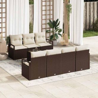 vidaXL Vidaxl - Conjunto De Sof&aacute; De Jard&iacute;n 8 Pcs Marr&oacute;n, Crema 55 X 55 X 37 Cm
